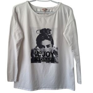 ESQUALO Women's Size XS Long Sleeve Cotton Graphic T-Shirt White Black